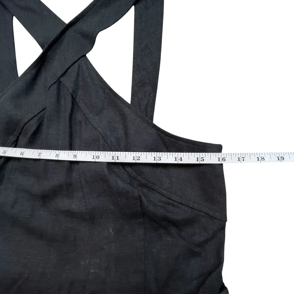 Mango MNG Halter Cross Front Jumpsuit Belted Black Linen Blend Size M Back Zip